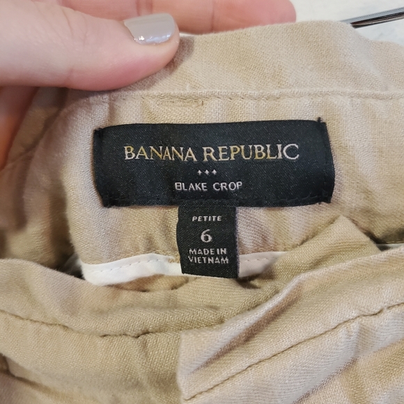 Banana Republic Blake crop khaki trousers size 6 petite linen blend lightweight - Picture 6 of 12